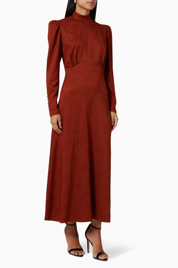 

Paisley Maxi Dress in Brocade, Brown