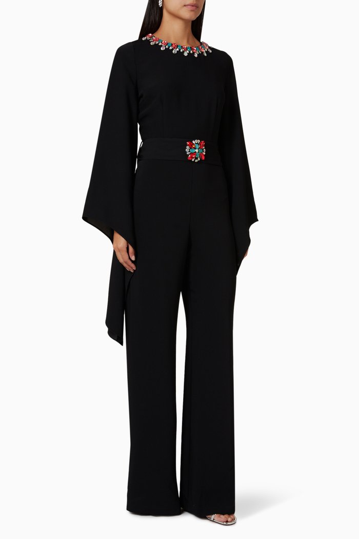 

Embellished Jumpsuit in Crepe, Black