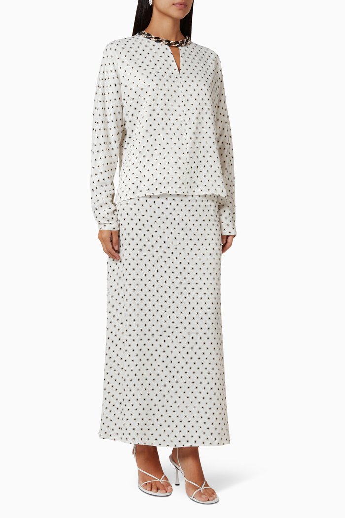 

Polka Dot Blouse & Skirt Set in Crepe, White