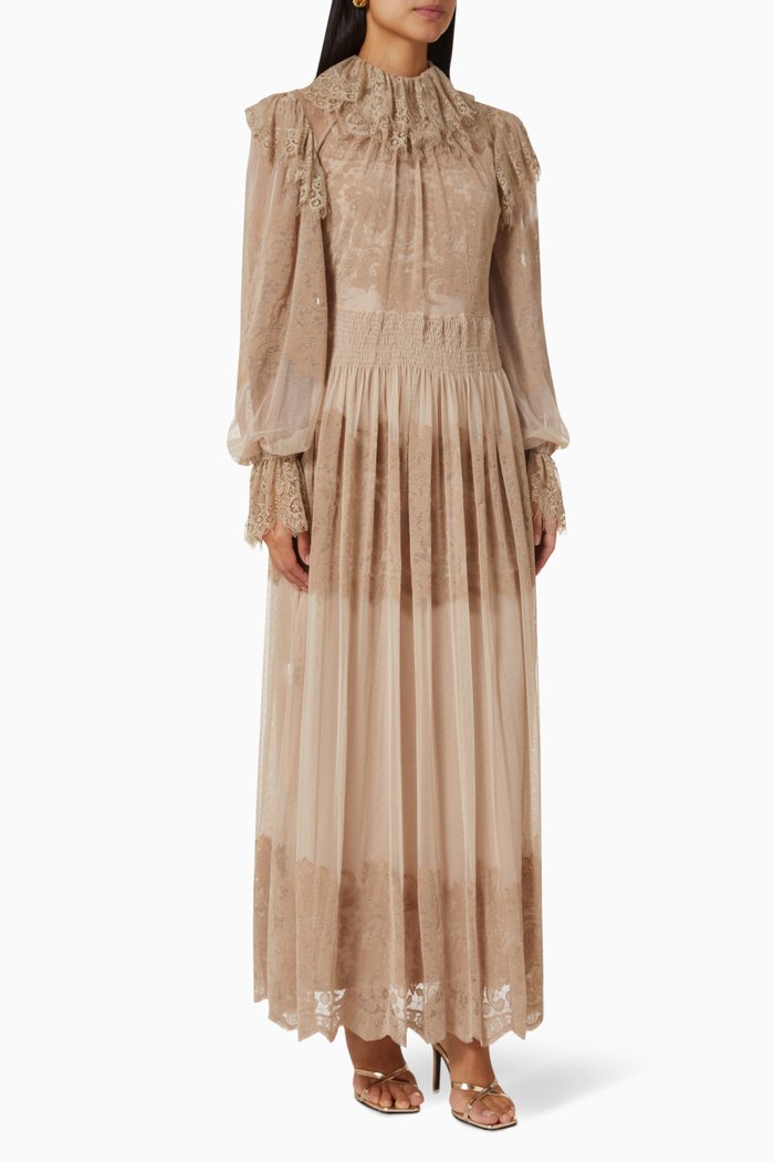 Lace Midi Dress, Neutral