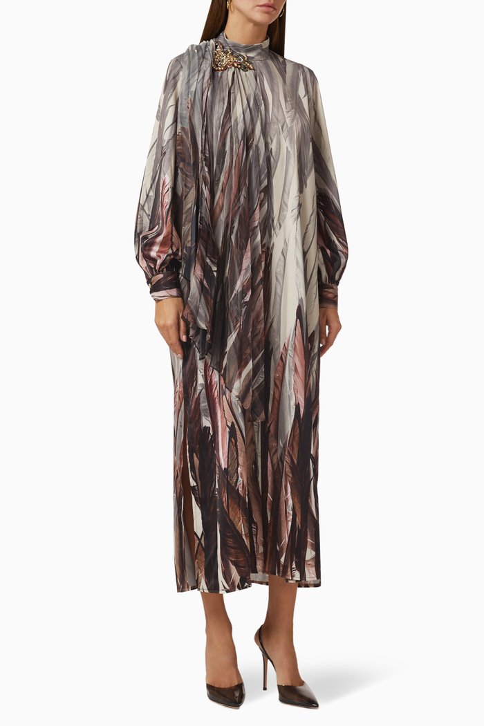 

Printed Midi Dress in Crepe, Neutral