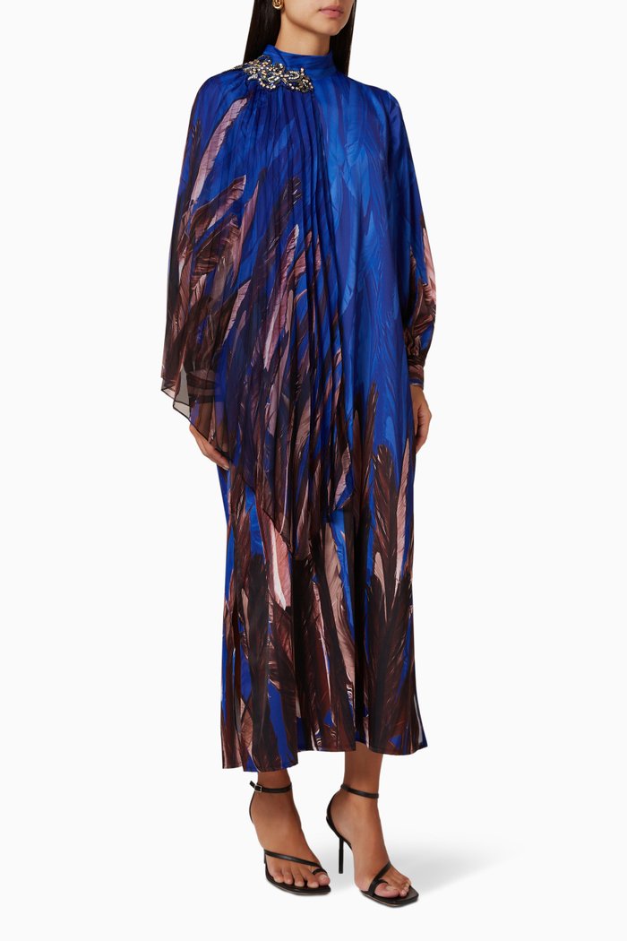 

Printed Midi Dress in Crepe, Blue
