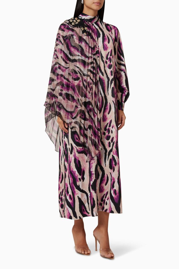 

Animal Print Midi Dress in Crepe, Purple