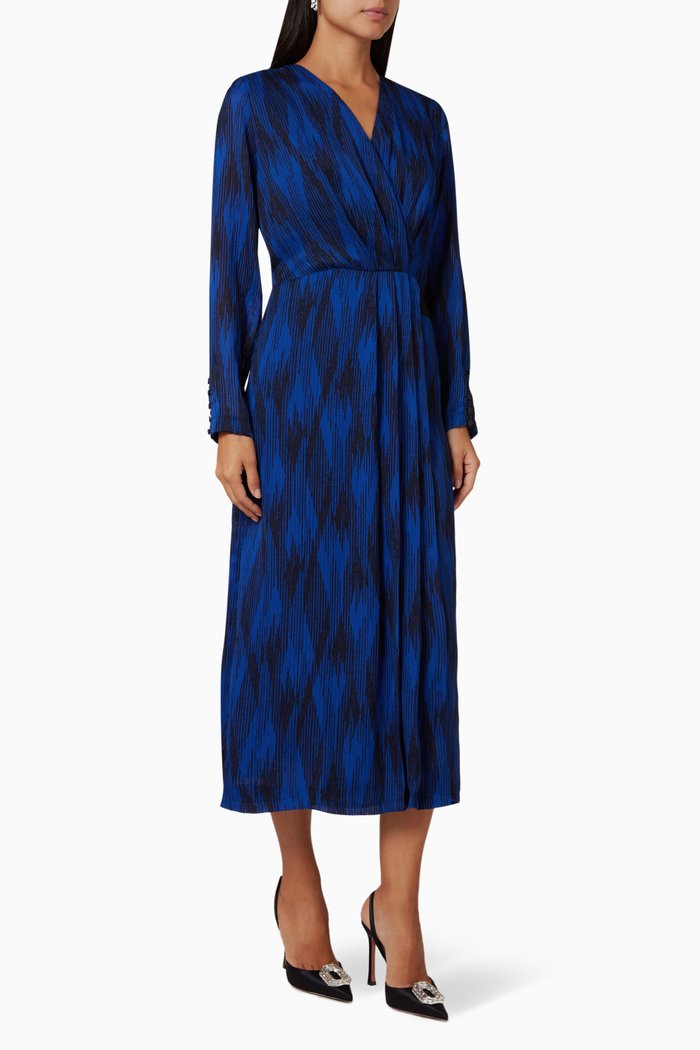 

Printed Midi Dress in Crepe, Blue