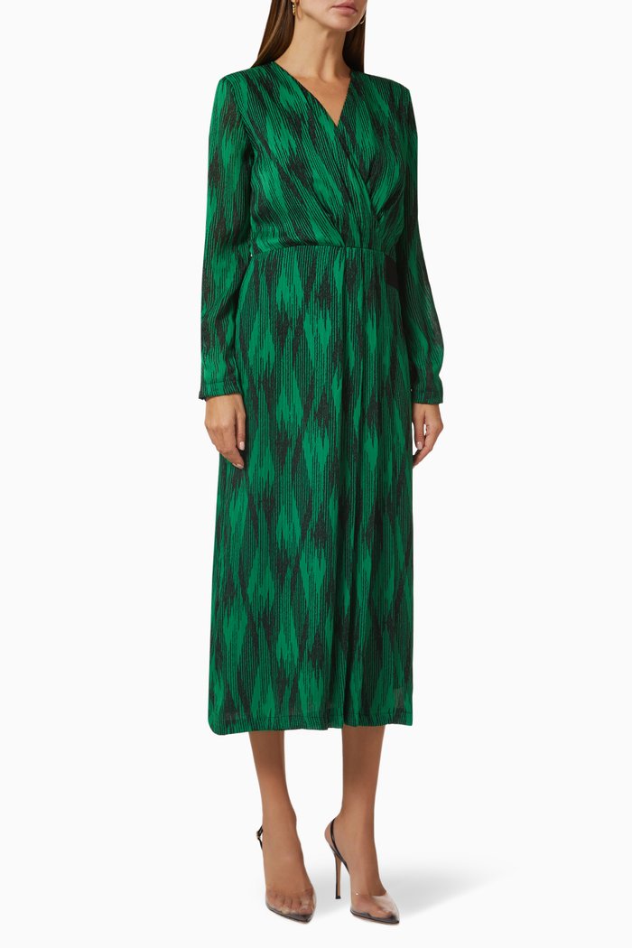 

Printed Midi Dress in Crepe, Green