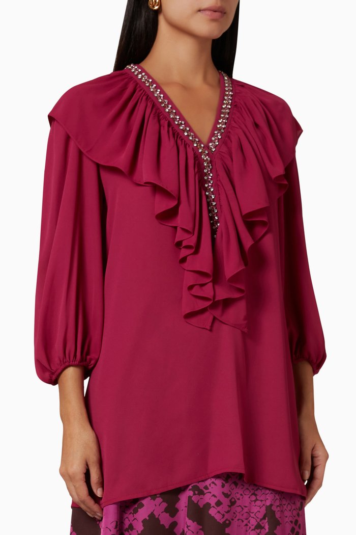 

Ruffle Blouse in Chiffon, Pink
