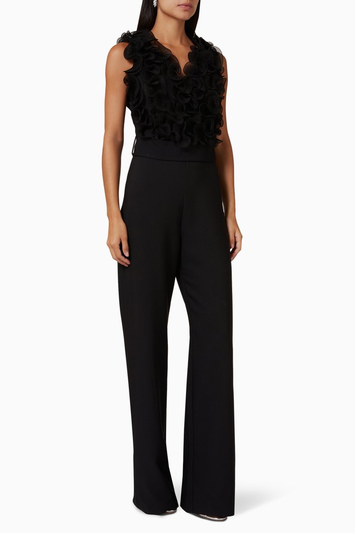 

Ruffled Jumpsuit in Crepe, Black