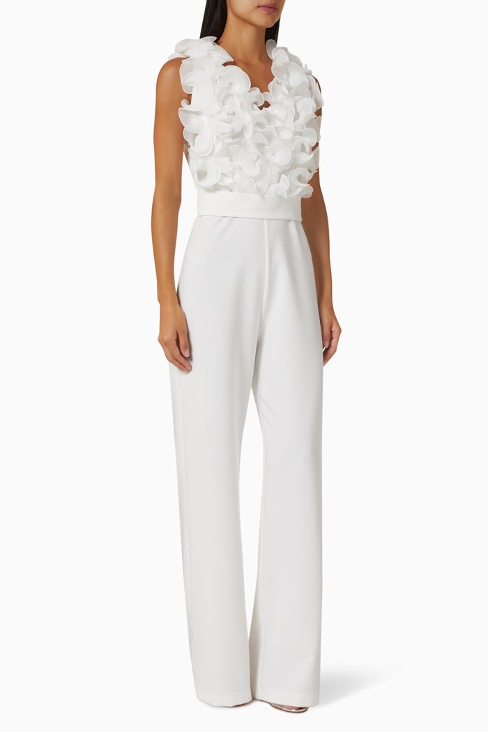 

Ruffled Jumpsuit in Crepe, White