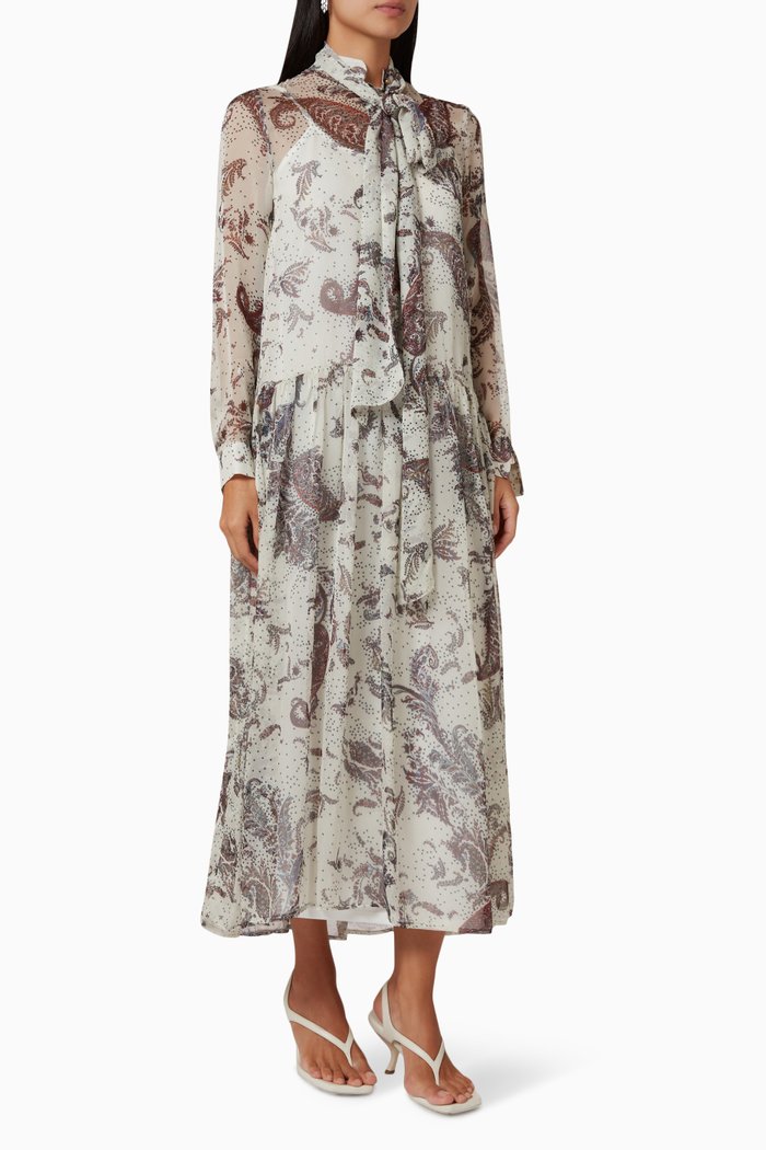 Printed Midi Dress in Chiffon, Neutral