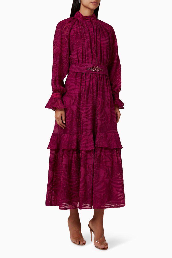 

Printed Midi Dress in Crepe, Pink