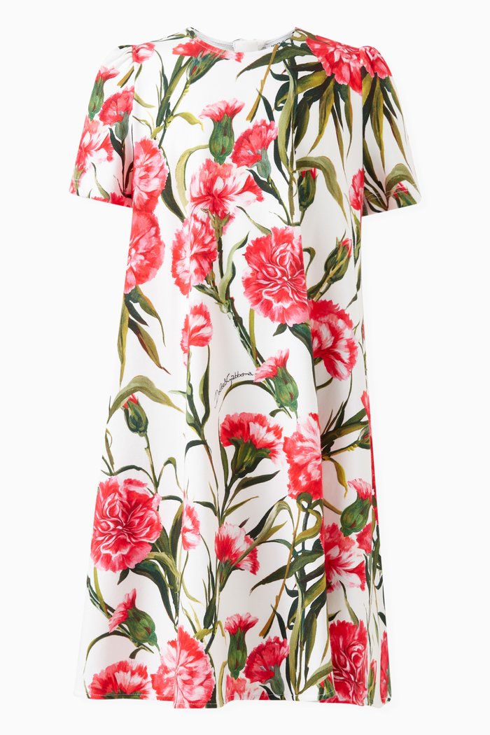 Carnation Print Dress in Cotton Interlock, Pink