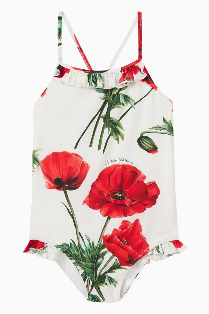 

Floral One-piece Swimsuit in Nylon, Red