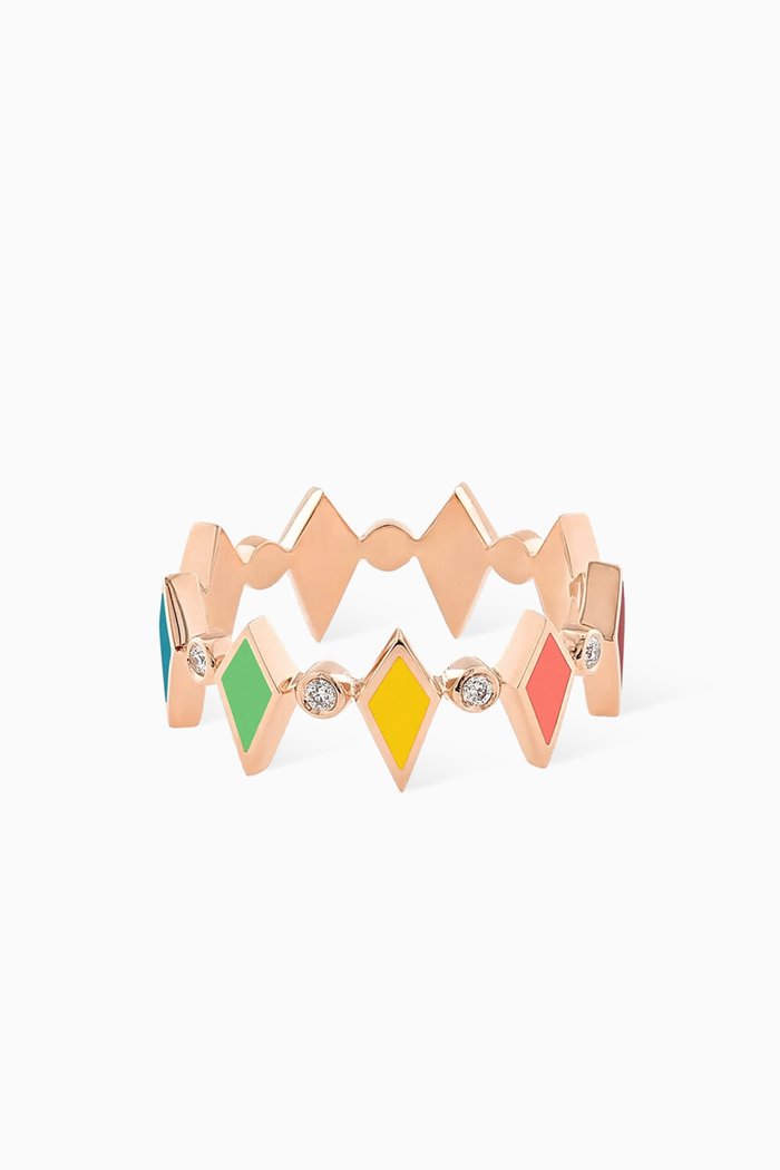 

Mosaic Diamonds & Enamel Ring in 18kt Rose Gold, Multicolour