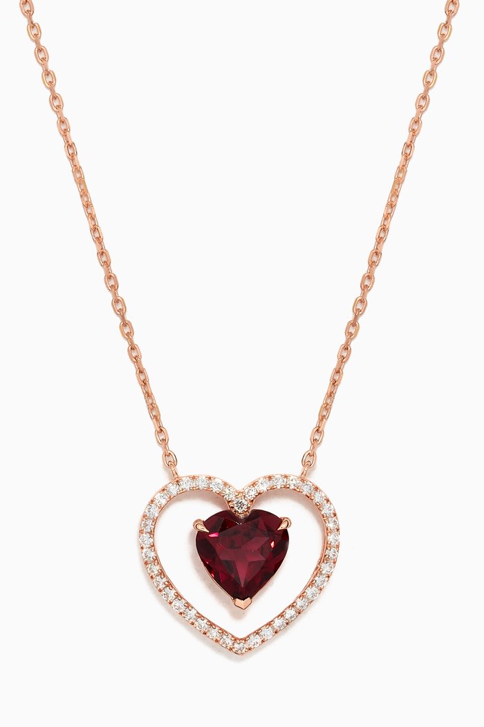 

Ratnapura Garnet & Diamond Pendant Necklace in 18kt Rose Gold, Red