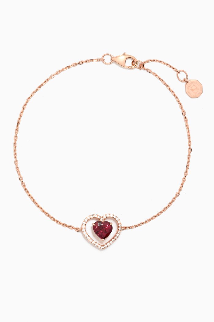 

Ratnapura Garnet & Diamond Bracelet in 18kt Rose Gold, Red