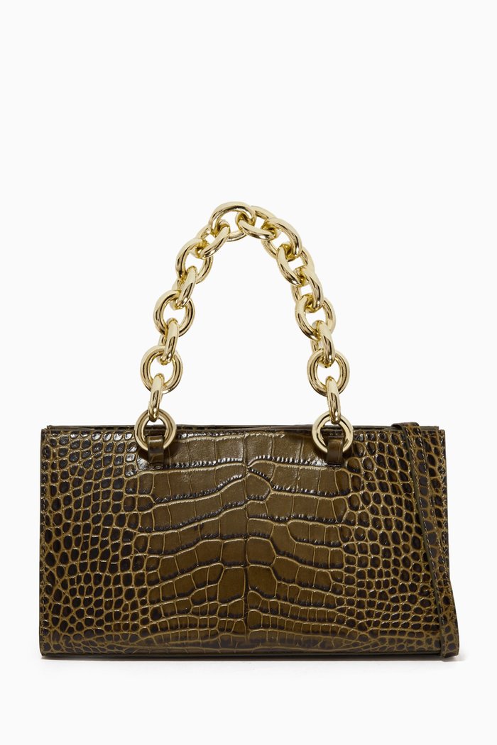 

Gaia Top-handle Bag in Croc-embossed Leather, Green