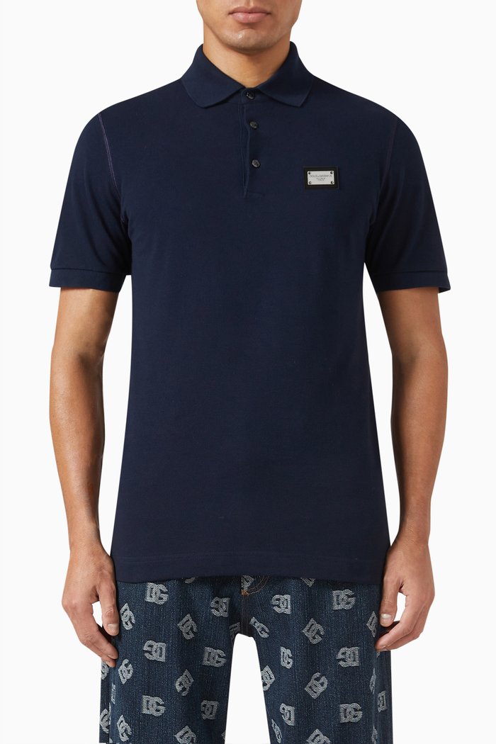 

Logo Plaque Polo Shirt in Cotton, Blue