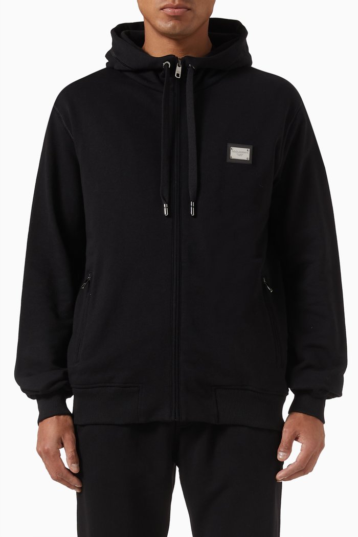 Zip-up Hoodie in Fleece, Black