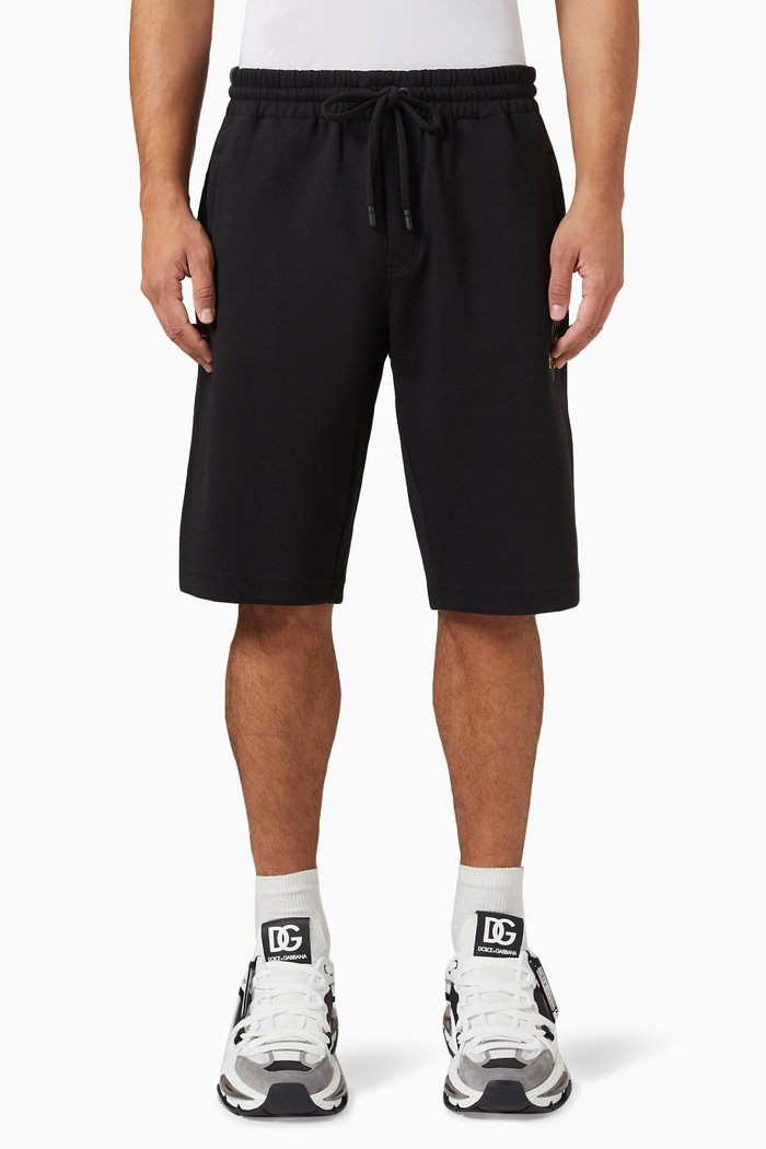 

Embroidered Bermuda Jogging Shorts in Cotton-blend Jersey, Black