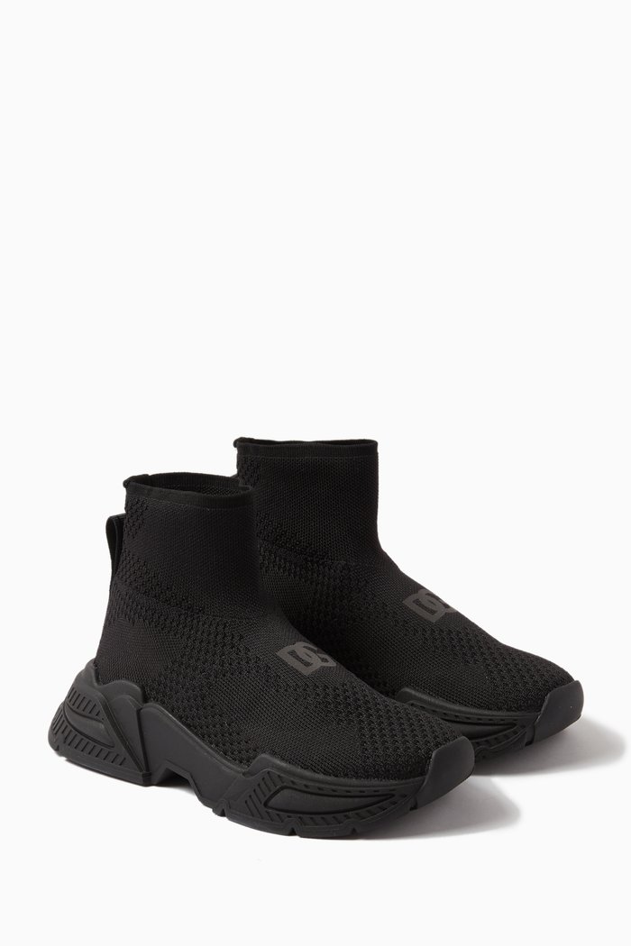 

High-top Wave Sneakers in Mesh, Black
