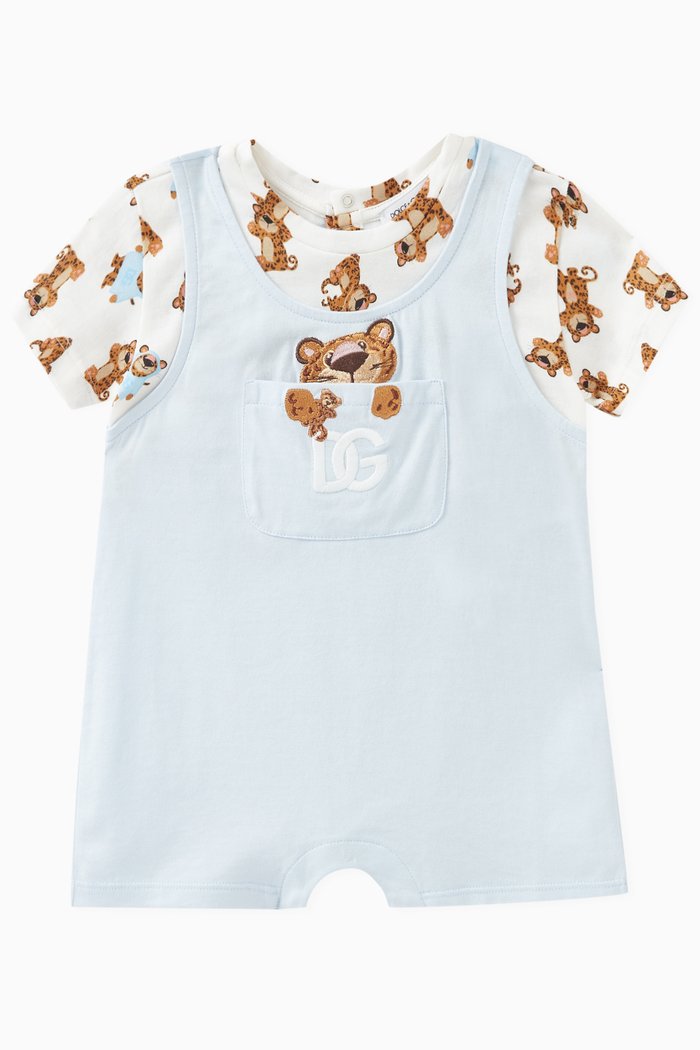 Leopard Print Romper in Cotton Jersey, Blue