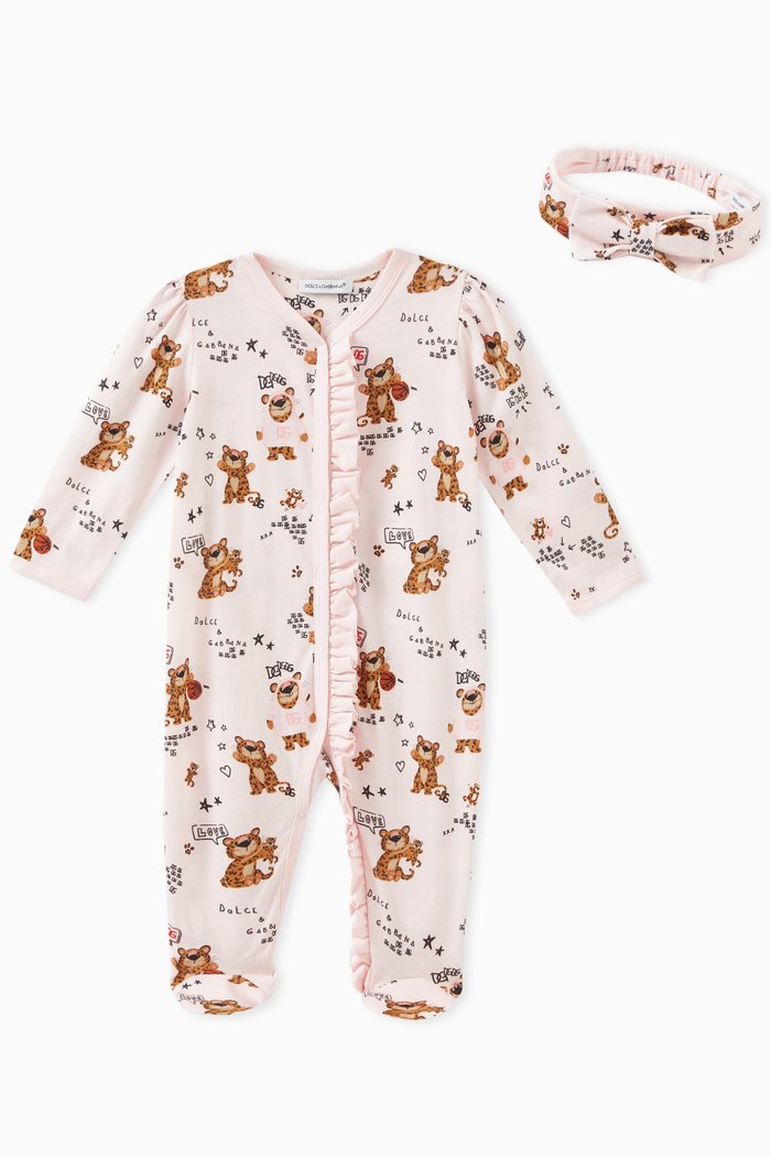 

Leopard Print Bodysuit & Headband Set in Cotton, Pink