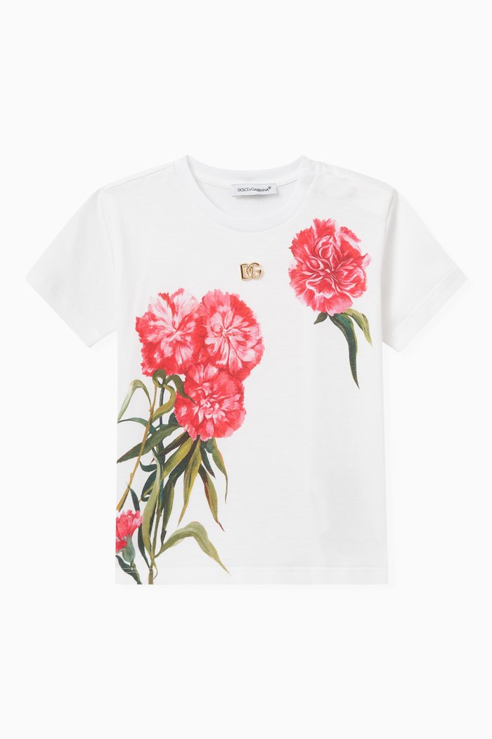 Happy Garden Carnation-print T-shirt in Cotton, White