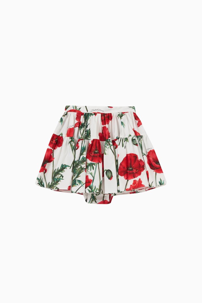 Floral Skirt in Cotton, Red