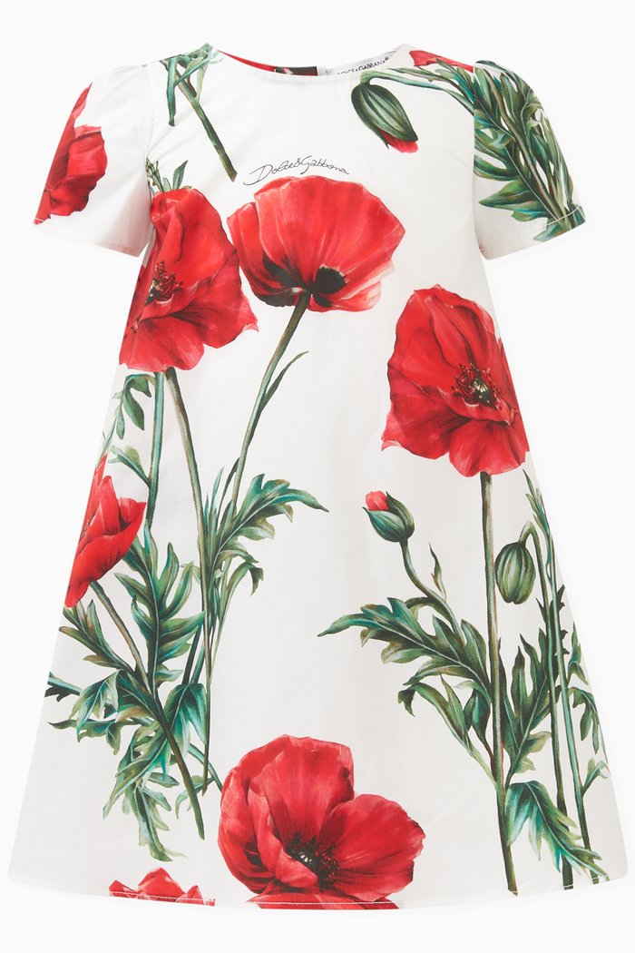 

Happy Garden Poppy-print Dress in Cotton-poplin, Red