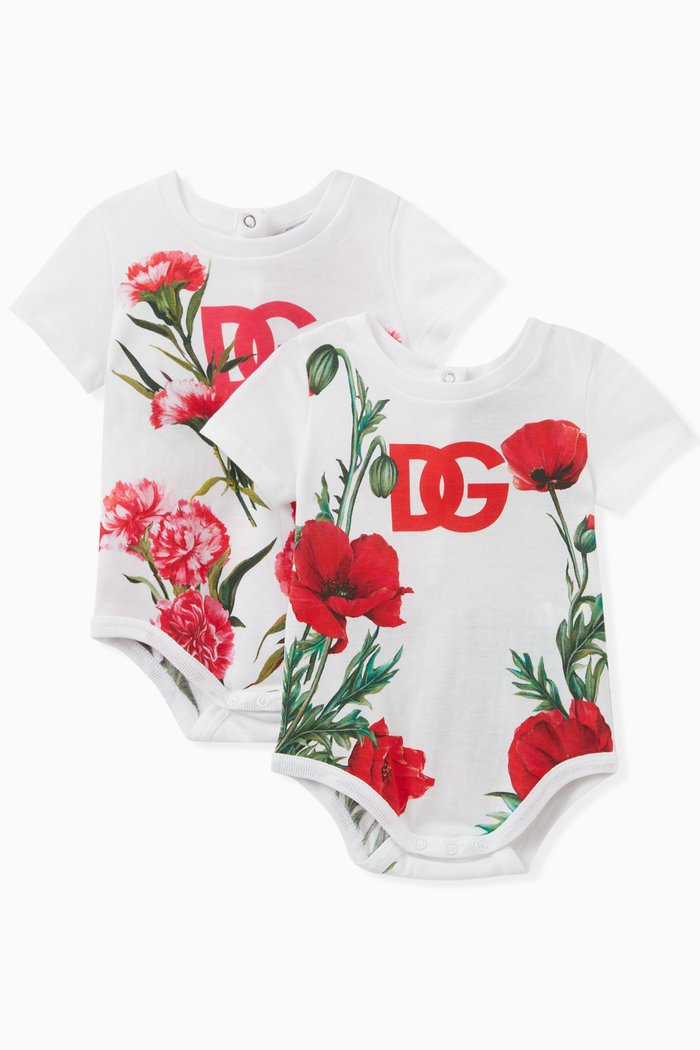 Floral Logo Bodysuit Set in Cotton, Multicolour