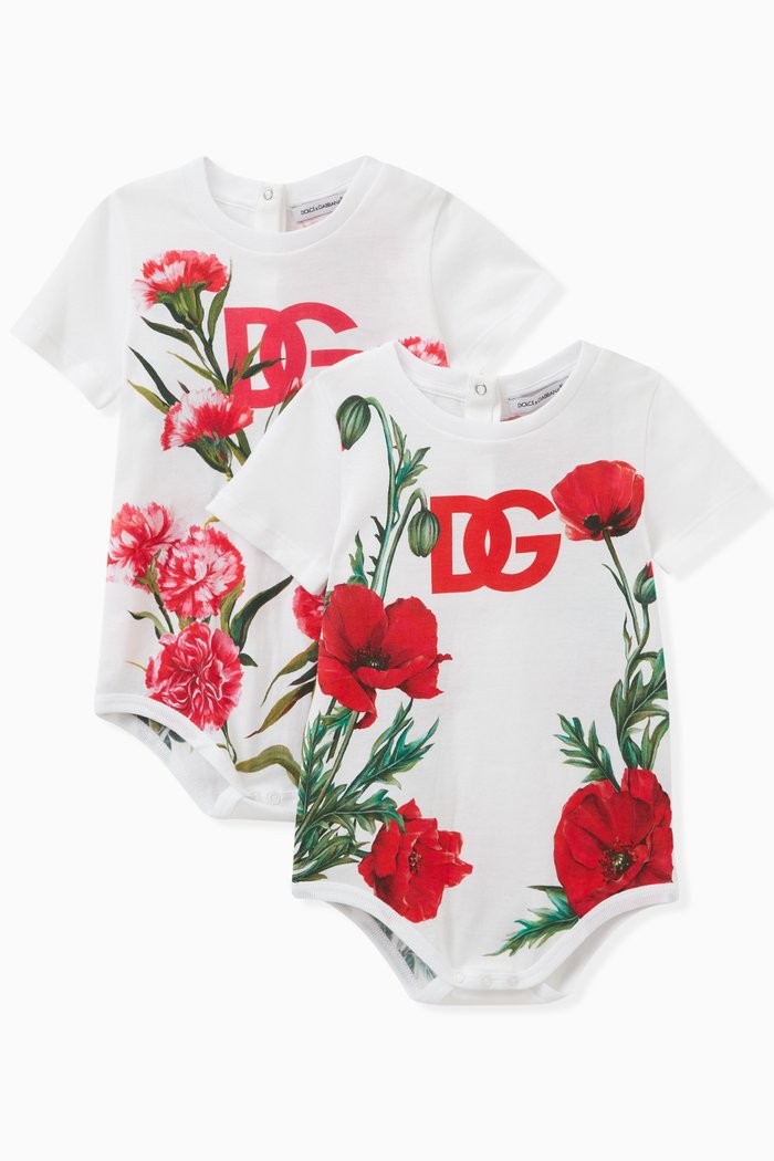 Floral Logo Bodysuit Set in Cotton, Multicolour