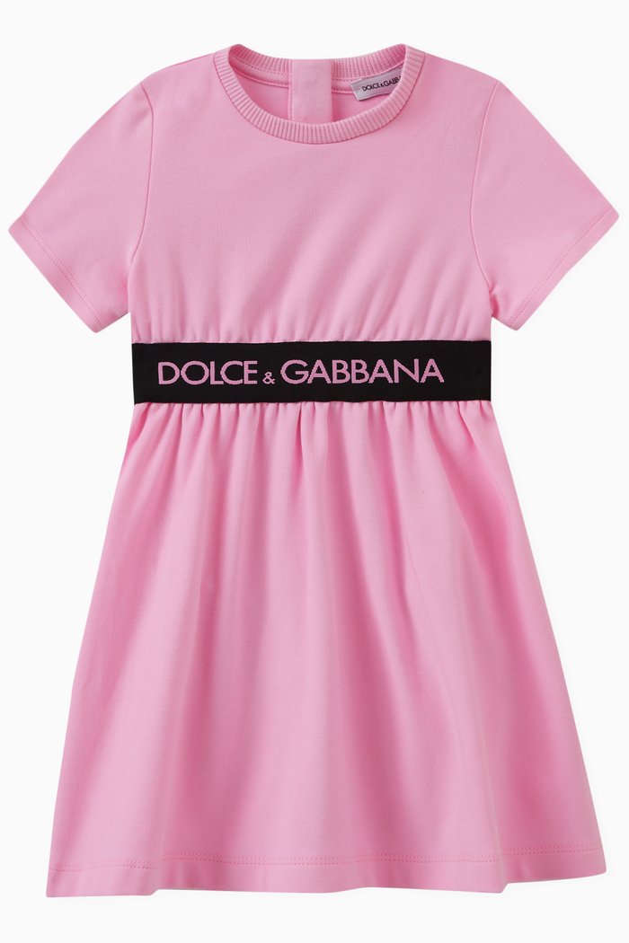 

Logo Waistband Dress in Cotton Stretch, Pink