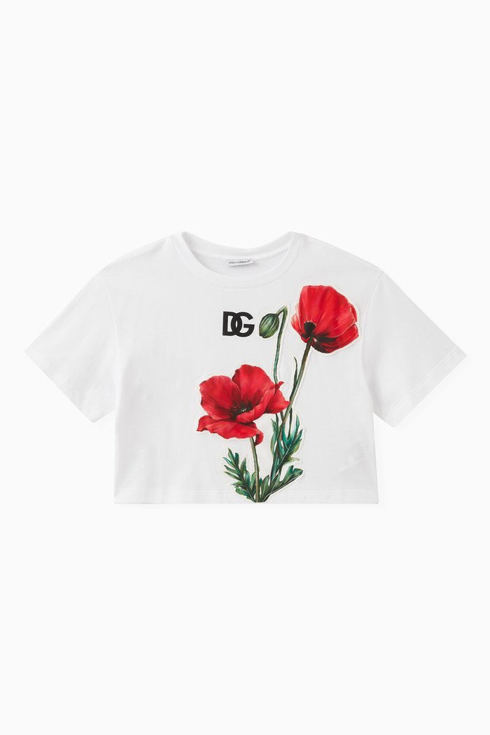 

Poppy-print Crop T-shirt in Cotton-jersey, Red