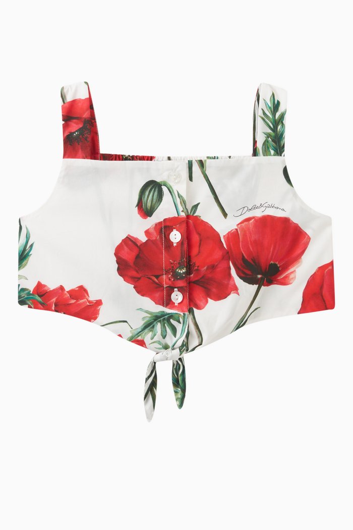 

Poppy Print Crop Top in Cotton, Red