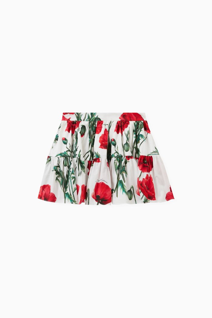 

Poppy Print Mini Skirt in Cotton Poplin, Red