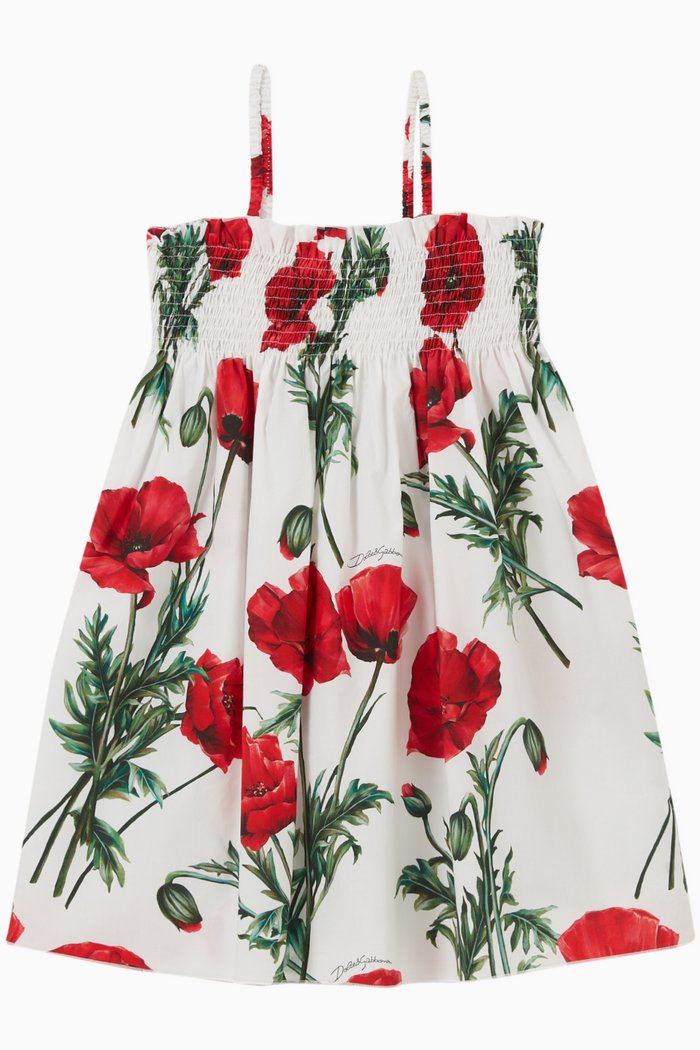 

Floral Smocked Dress in Cotton, Red