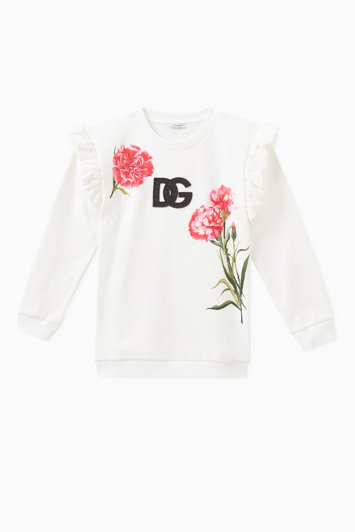 

Carnation Print Logo Sweatshirt in Cotton Jersey, White