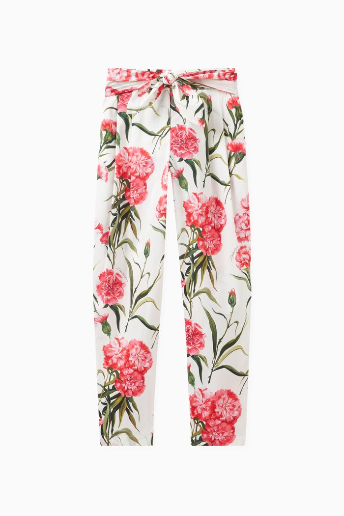 

Carnation Print Pants in Cotton Poplin, Pink