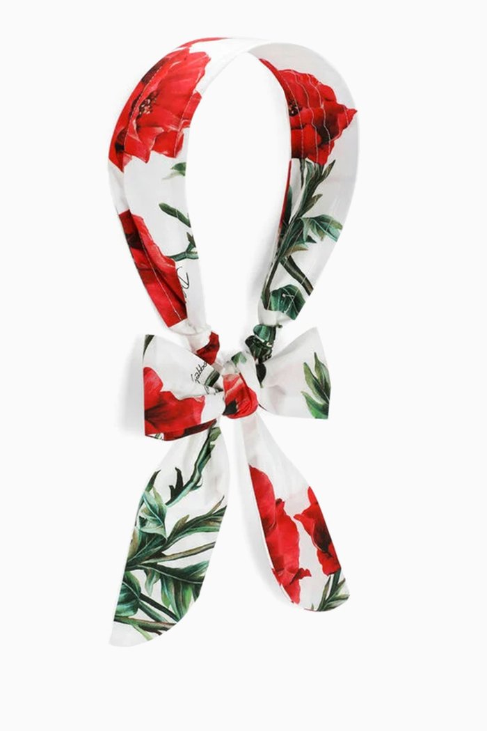 

Poppy-print Headband in Poplin, Red