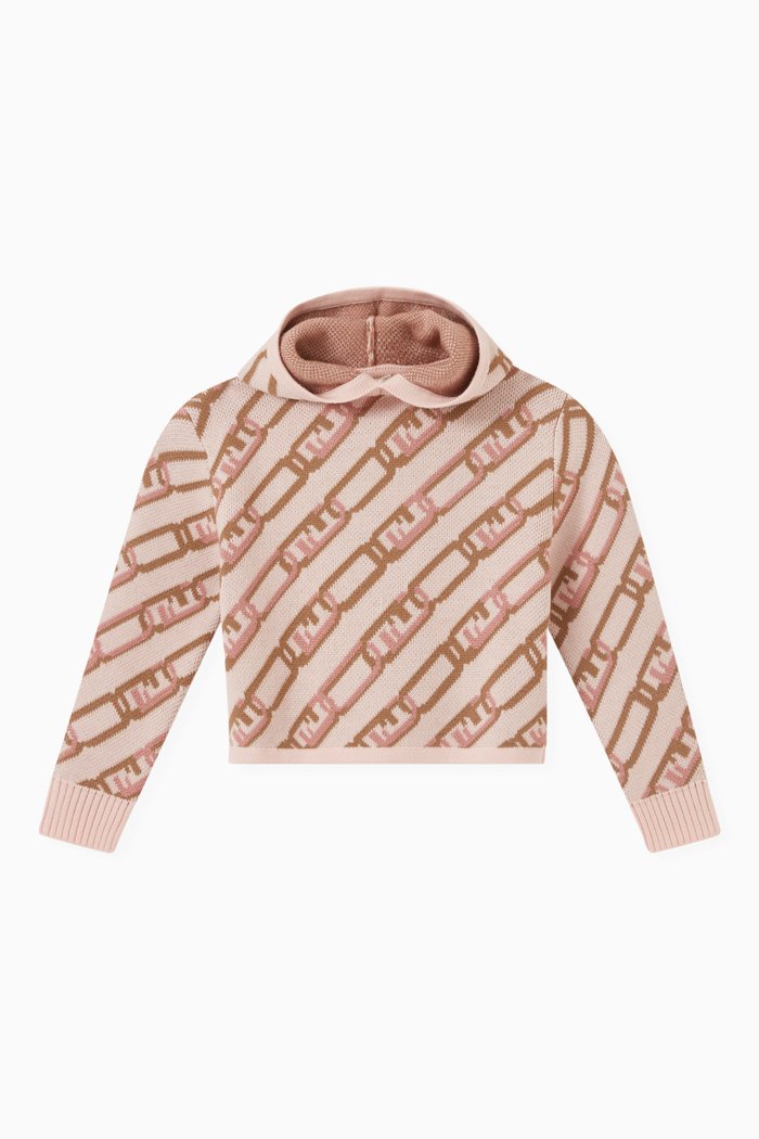 

O’Lock Chain Motif Cropped Hoodie in Fleece Wool, Pink