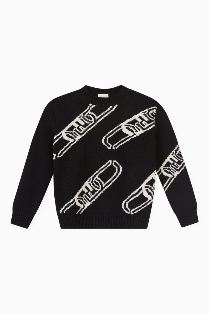 

O’Lock Chain Motif Pullover in Fleece Wool, Black