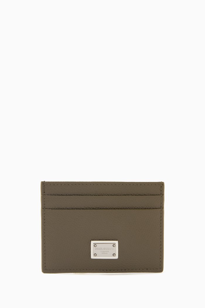 

Logo Plaque Cardholder in Calf Leather, Neutral
