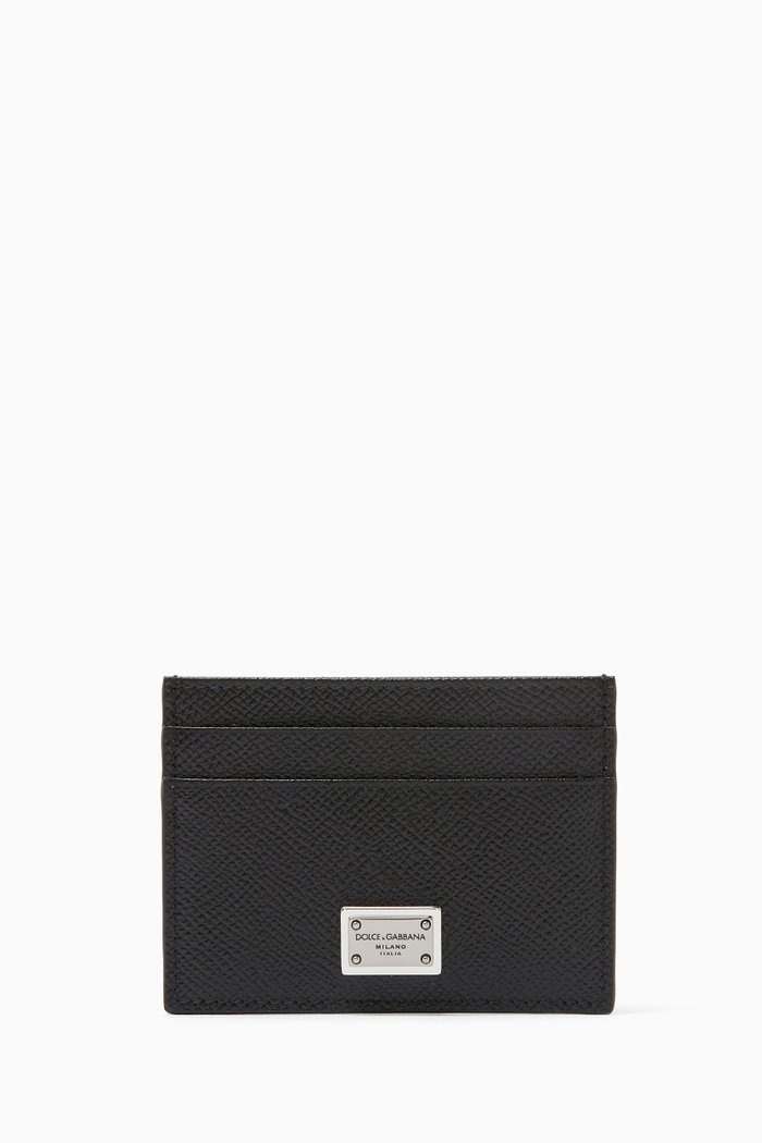 

Logo Plaque Cardholder in Calf Leather, Black