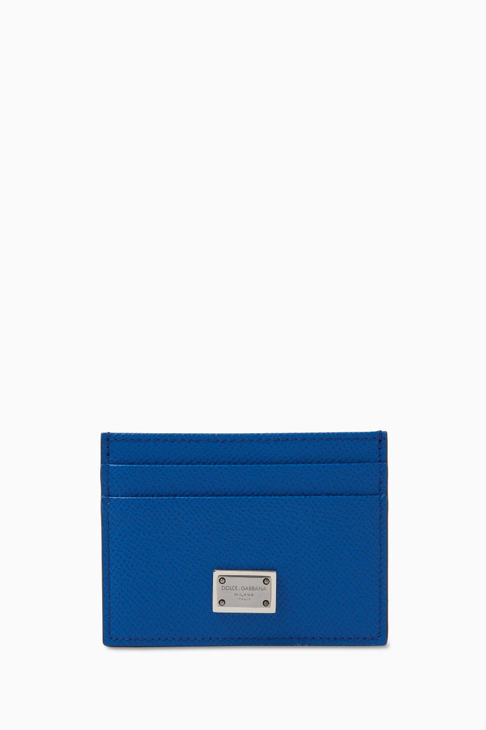 

Logo Plaque Cardholder in Calf Leather, Blue