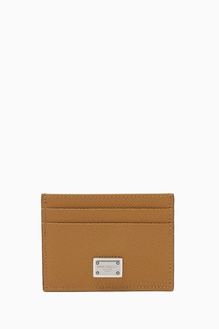 

Logo Plaque Cardholder in Calf Leather, Neutral