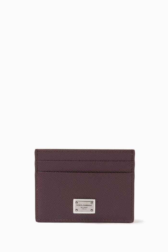

Logo Plaque Cardholder in Calf Leather, Red