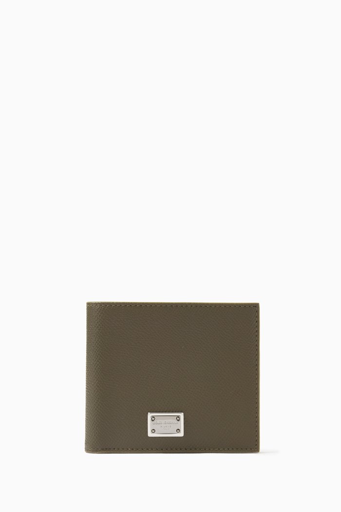 

Logo Plaque Bifold Wallet in Leather, Neutral