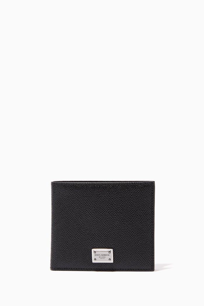 

Logo Plaque Bifold Wallet in Leather, Black