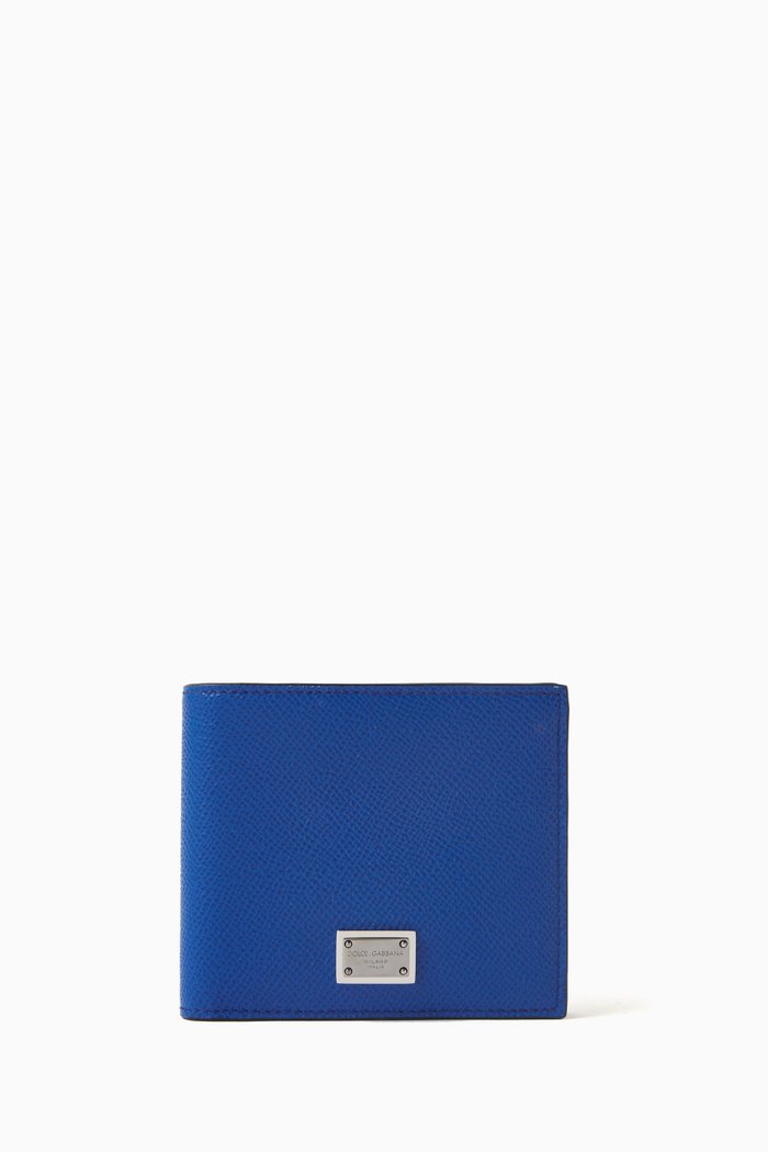 

Logo Plaque Bifold Wallet in Leather, Blue