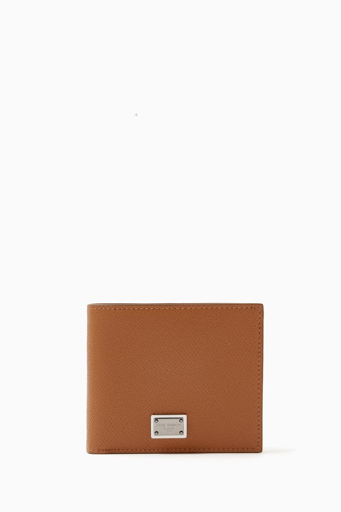 

Logo Plaque Bifold Wallet in Leather, Neutral